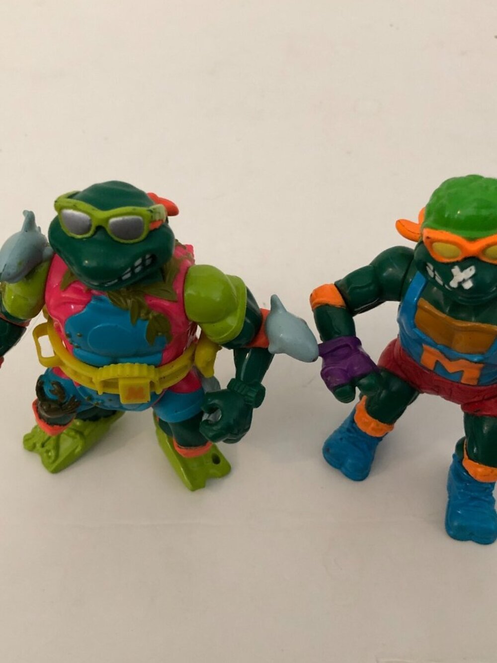 LOT OF 2: 1990 1991 Teenage Mutant Ninja Turtles Michaelangelo Scuba action TMNT